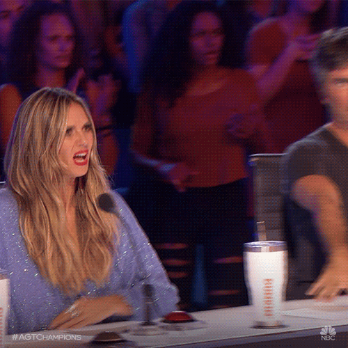 Heidi Klum gasping in horror and putting her hands to her face from the show "America's Got Talent." 