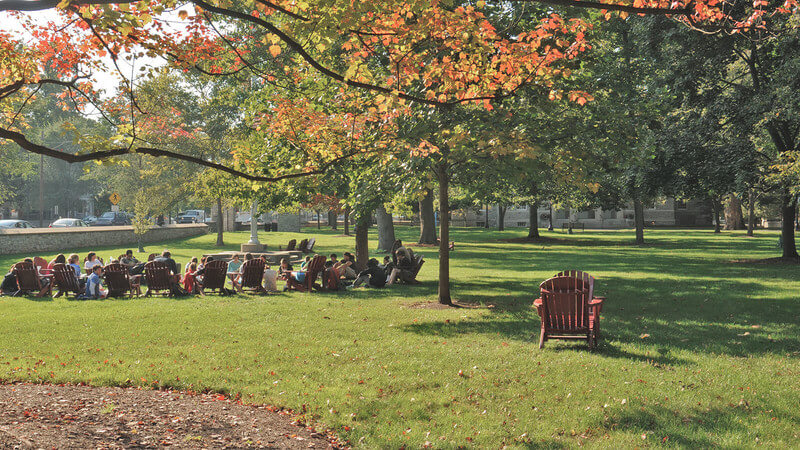 A picture of a green area on campus at Dickinson College. 
